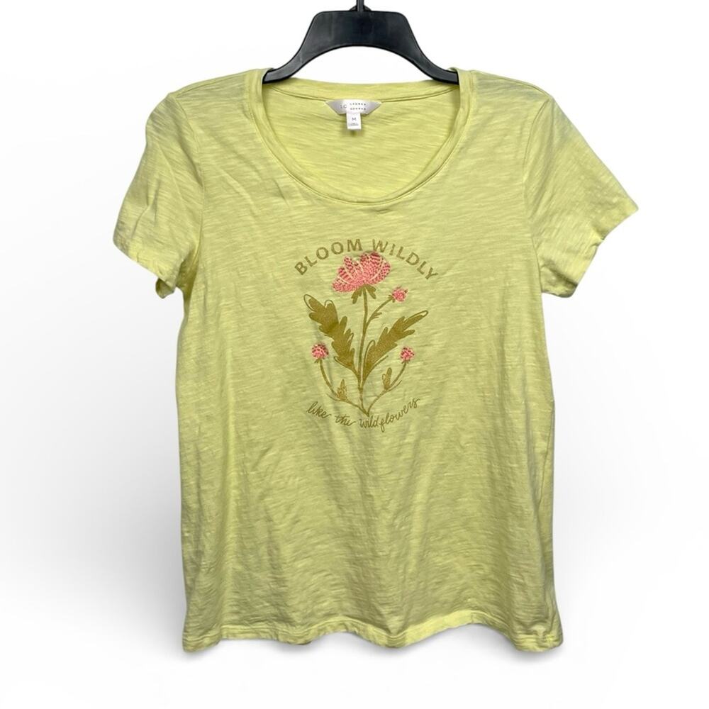 Lauren Conrad Light Yellow Floral Tee “bloom wildly” wildflowers organic medium
